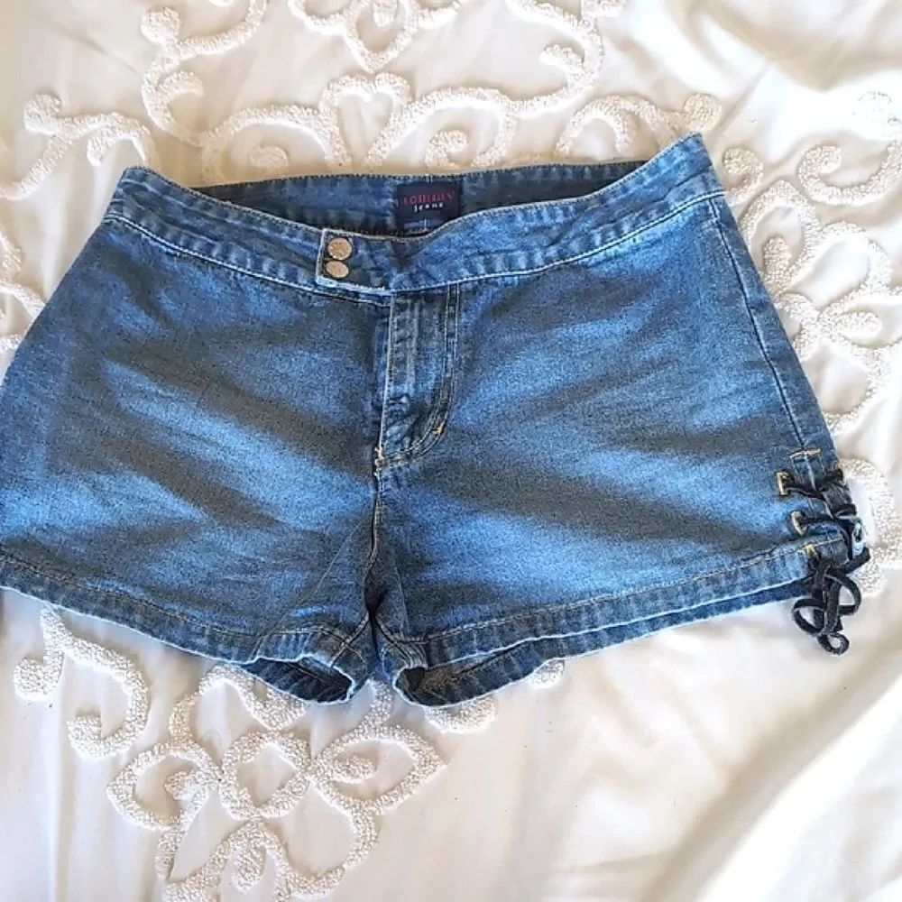 Vintage Tommy Jeans Denim Shorts With Leather Lace Up Ties